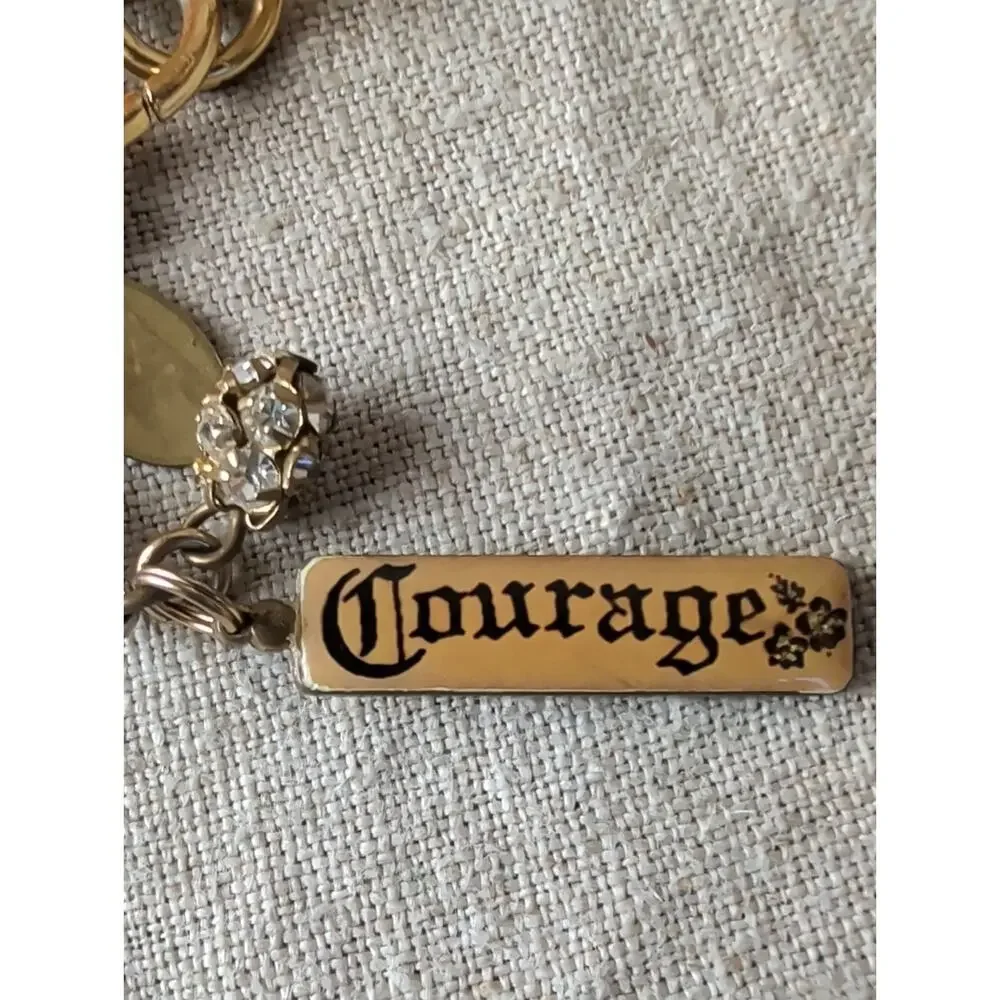 Signed Maximal Art Charm Bracelet Gold Tone Chunky Chain Dream Charm Rhinestone